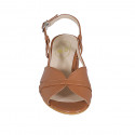 Sandale pour femmes en cuir cognac talon 5 - Pointures disponibles:  32, 43, 44