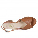 Sandale pour femmes en cuir cognac talon 5 - Pointures disponibles:  32, 43, 44