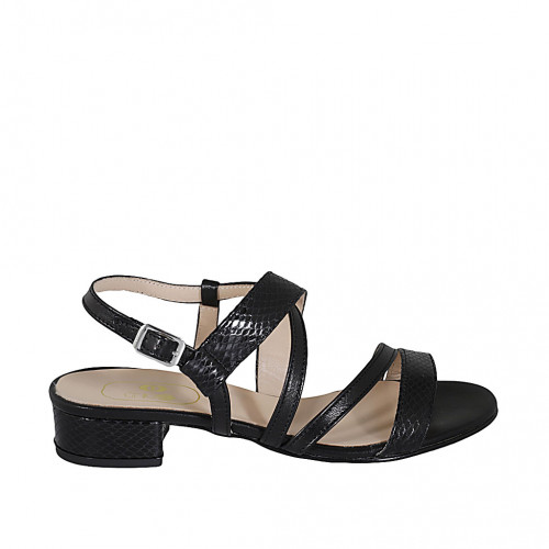 Sandale pour femmes en cuir et cuir imprimé noir talon 2 - Pointures disponibles:  32, 43, 44