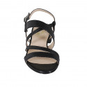 Woman's sandal in black leather and printed leather heel 2 - Available sizes:  32, 43, 44