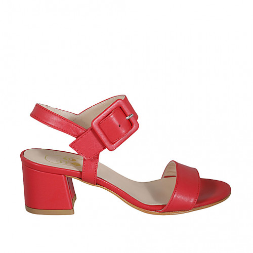 Woman's sandal with buckle in red leather heel 5 - Available sizes:  43
