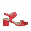 Woman's sandal with buckle in red leather heel 5 - Available sizes:  43