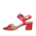 Woman's sandal with buckle in red leather heel 5 - Available sizes:  42, 43, 44, 45