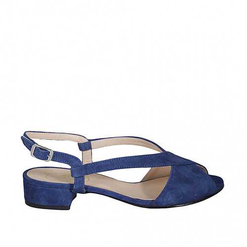 Woman's sandal in blue suede heel 2