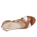 Sandale pour femmes en cuir brun clair et blanc talon 2 - Pointures disponibles:  43, 45