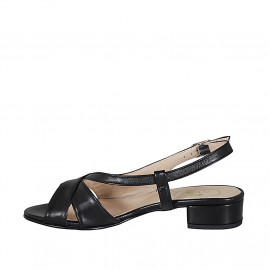 Sandal in black leather heel 2 2
