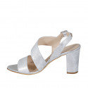Woman's sandal in silver laminated leather heel 8 - Available sizes:  34, 44, 45