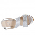 Sandale pour femmes en cuir lamé argent talon 8 - Pointures disponibles:  34, 44, 45