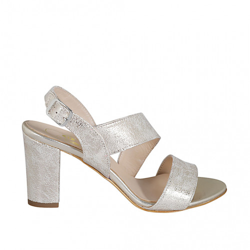 Damensandale aus platinfarbenem...
