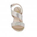 Sandale pour femmes en cuir lamé platine talon 8 - Pointures disponibles:  34, 43, 44, 45