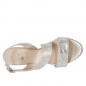 Woman's sandal in platinum laminated leather heel 8 - Available sizes:  34, 43, 44, 45