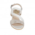 Sandalo da donna con elastico in pelle bianca laminata platino tacco 5 - Misure disponibili: 32, 44