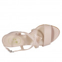 Woman's sandal in nude leather and printed leather heel 5 - Available sizes:  44, 45