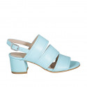 Woman's sandal in turquoise leather heel 5 - Available sizes:  32, 33, 34, 42