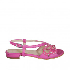 Woman's sandal with rhinestones in fuchsia leather and suede heel 1 - Available sizes: 33