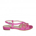 Woman's sandal with rhinestones in fuchsia leather and suede heel 1 - Available sizes:  33, 42