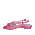 Sandale pour femmes avec strass en cuir et daim fuchsia talon 1 - Pointures disponibles:  33