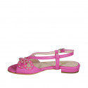 Sandale pour femmes avec strass en cuir et daim fuchsia talon 1 - Pointures disponibles:  33, 42