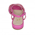 Woman's sandal with rhinestones in fuchsia leather and suede heel 1 - Available sizes:  33, 42