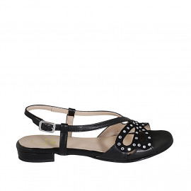 Sandale avec strass pour femmes en cuir et daim noir talon 1 - Pointures disponibles: 33, 34, 42, 45