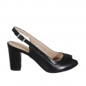 Woman's sandal in black leather and printed leather heel 8 - Available sizes:  32, 34, 42, 44