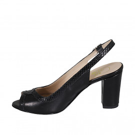 Sandale pour femmes en cuir et cuir imprimé noir talon 8 - Pointures disponibles:  42 2