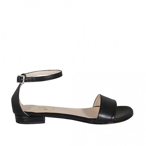 Chaussure ouverte pour femmes avec courroie en cuir noir talon 1 - Pointures disponibles:  32