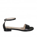 Woman's open strap shoe in black leather heel 1 - Available sizes:  32, 42