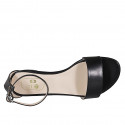 Woman's open strap shoe in black leather heel 1 - Available sizes:  32, 42