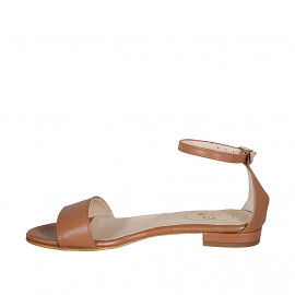 Woman's open strap shoe in cognac brown leather heel 1 - Available sizes:  32, 42 2