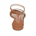 Zapato abierto para mujer con cinturon en piel cognac tacon 1 - Tallas disponibles:  32, 33, 42, 43, 44, 45