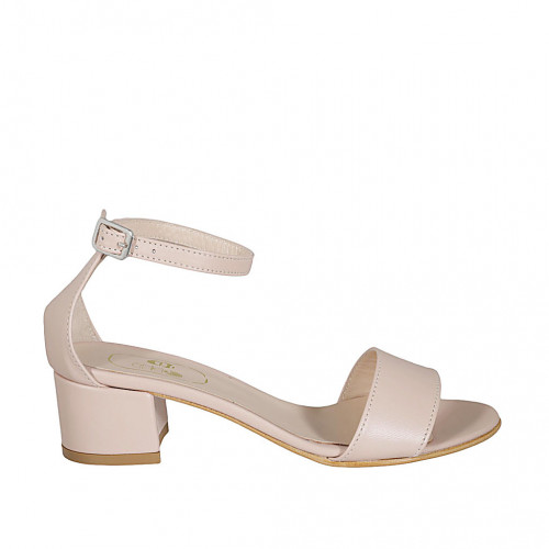Woman's open shoe with ankle strap in nude leather heel 5 - Available sizes:  34, 42, 43, 44