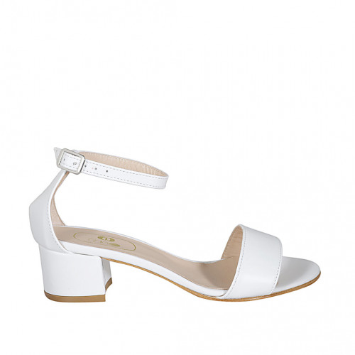 Woman's open shoe with strap in white leather heel 5 - Available sizes:  43, 44, 45