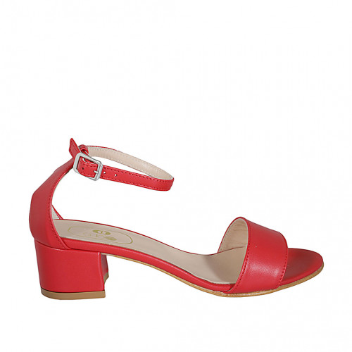 Chaussure ouverte pour femmes avec courroie à la cheville en cuir rouge talon 5 - Pointures disponibles:  34, 42, 43, 44, 45