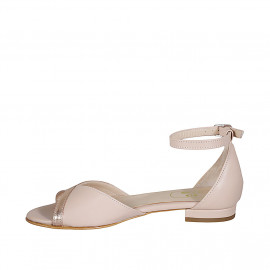 Scarpa aperta da donna con cinturino in pelle nude e laminata rame tacco 1 - Misure disponibili: 32 2