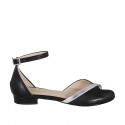 Woman's open shoe with strap in black leather and silver laminated leather heel 1 - Available sizes:  32, 34, 42, 43