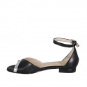 Woman's open shoe with strap in black leather and silver laminated leather heel 1 - Available sizes:  32, 34, 42, 43