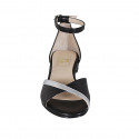 Woman's open shoe with strap in black leather and silver laminated leather heel 1 - Available sizes:  32, 34, 42, 43