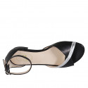 Woman's open shoe with strap in black leather and silver laminated leather heel 1 - Available sizes:  32, 34, 42, 43