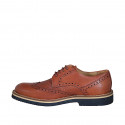 Chaussure derby à lacets et bout golf pour hommes en cuir et cuir perforé cognac - Pointures disponibles:  46
