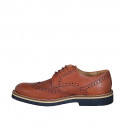 Men's derby shoe with laces and wingtip decorations in tan brown leather and pierced leather - Available sizes:  46, 47