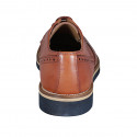 Men's derby shoe with laces and wingtip decorations in tan brown leather and pierced leather - Available sizes:  46, 47