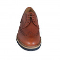 Chaussure derby à lacets et bout golf pour hommes en cuir et cuir perforé brun clair - Pointures disponibles:  46, 47