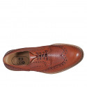 Chaussure derby à lacets et bout golf pour hommes en cuir et cuir perforé cognac - Pointures disponibles:  46