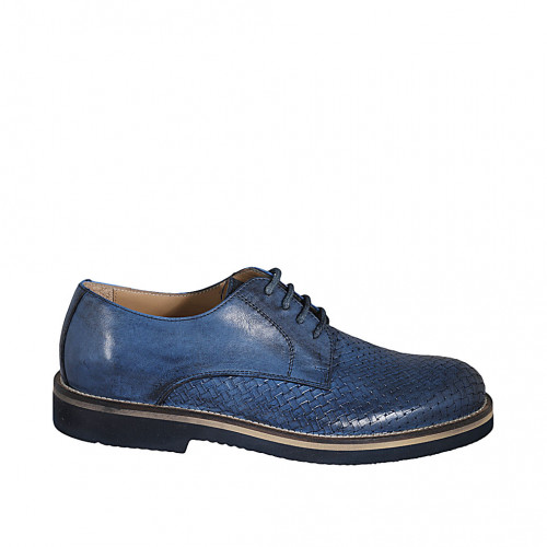 Chaussure derby à lacets pour hommes en cuir et cuir tressé bleu - Pointures disponibles:  46, 47, 50