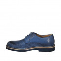 Zapato derby para hombre con cordones en piel y piel trensada azul - Tallas disponibles:  46, 47, 50