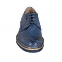 Man's laced derby shoe in blue leather and braided leather - Available sizes:  46, 47, 50