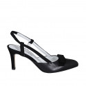Chaussure ouverte au talon pour femmes en daim et cuir noir avec elastique et noeud talon 7 - Pointures disponibles:  32, 42, 43