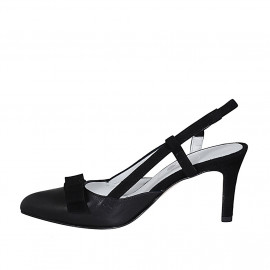 Woman's slingback pump in black suede and leather with elastic band and bow heel 7 - Available sizes:  32 2