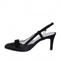 Decolté aperta sul tallone da donna con elastico e fiocco in camoscio e pelle nera tacco 7 - Misure disponibili: 32